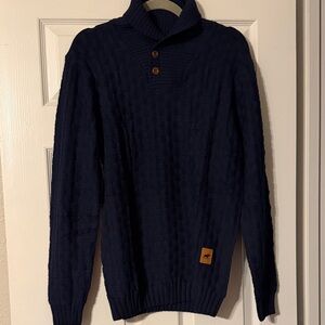 Men's Navy Sweater with Button Collar